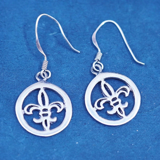 Vintage Sterling silver handmade earrings, 925 French fleur-de-lis drops