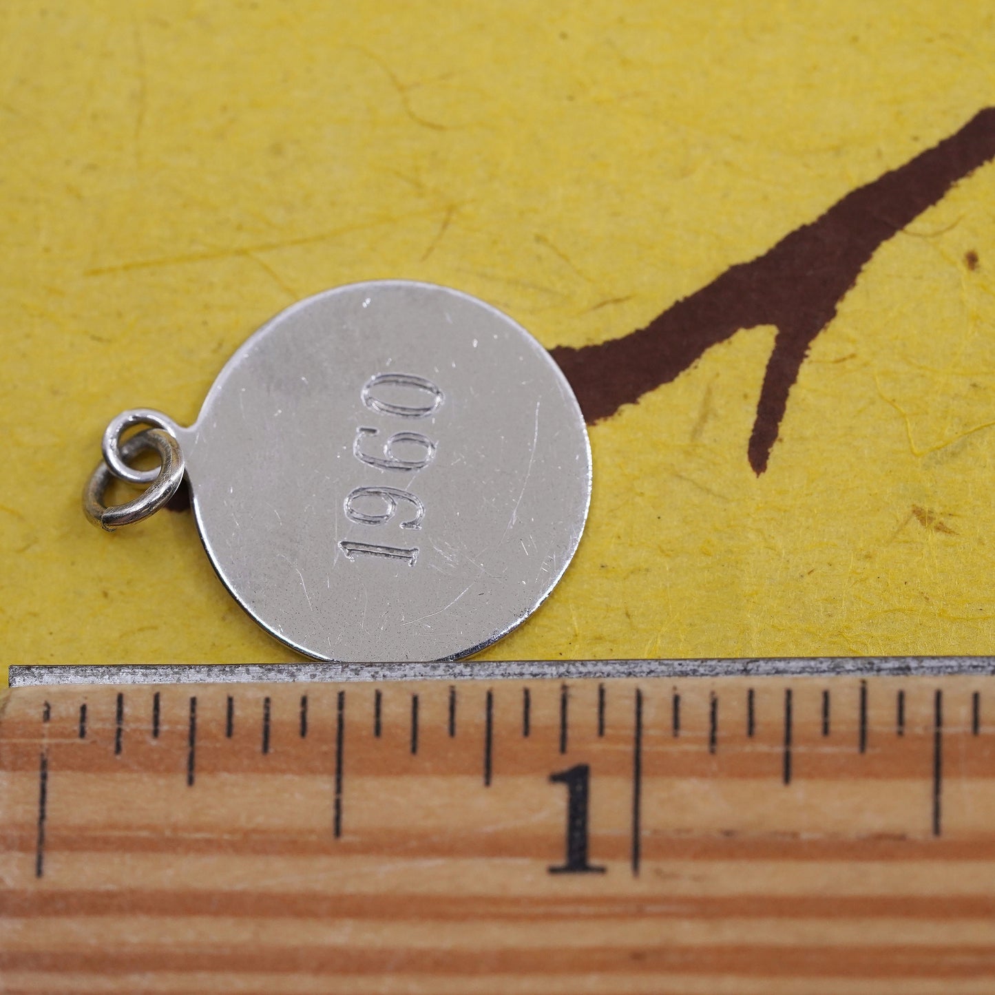 Vintage Sterling silver handmade tag charm engraved 1960, 925 pendant