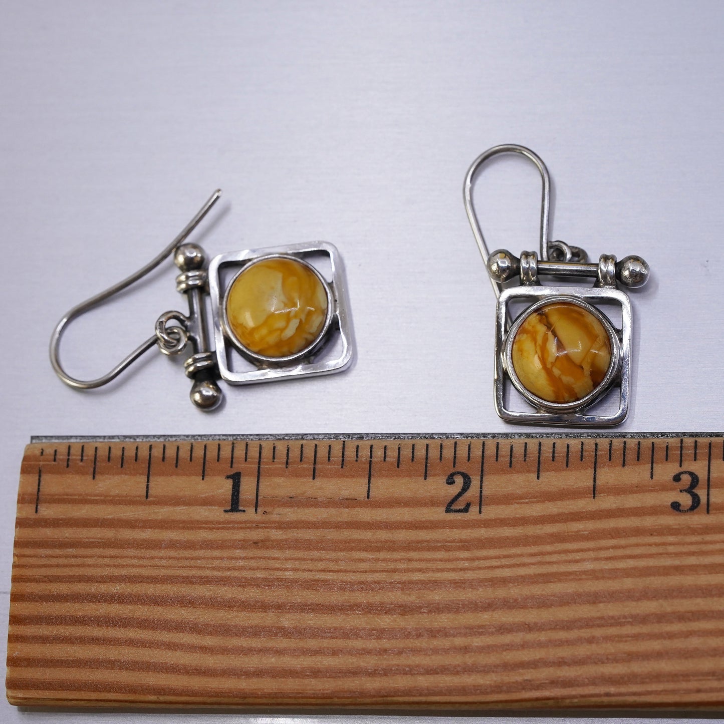 Vintage Sterling 925 silver handmade earrings with Amber drops