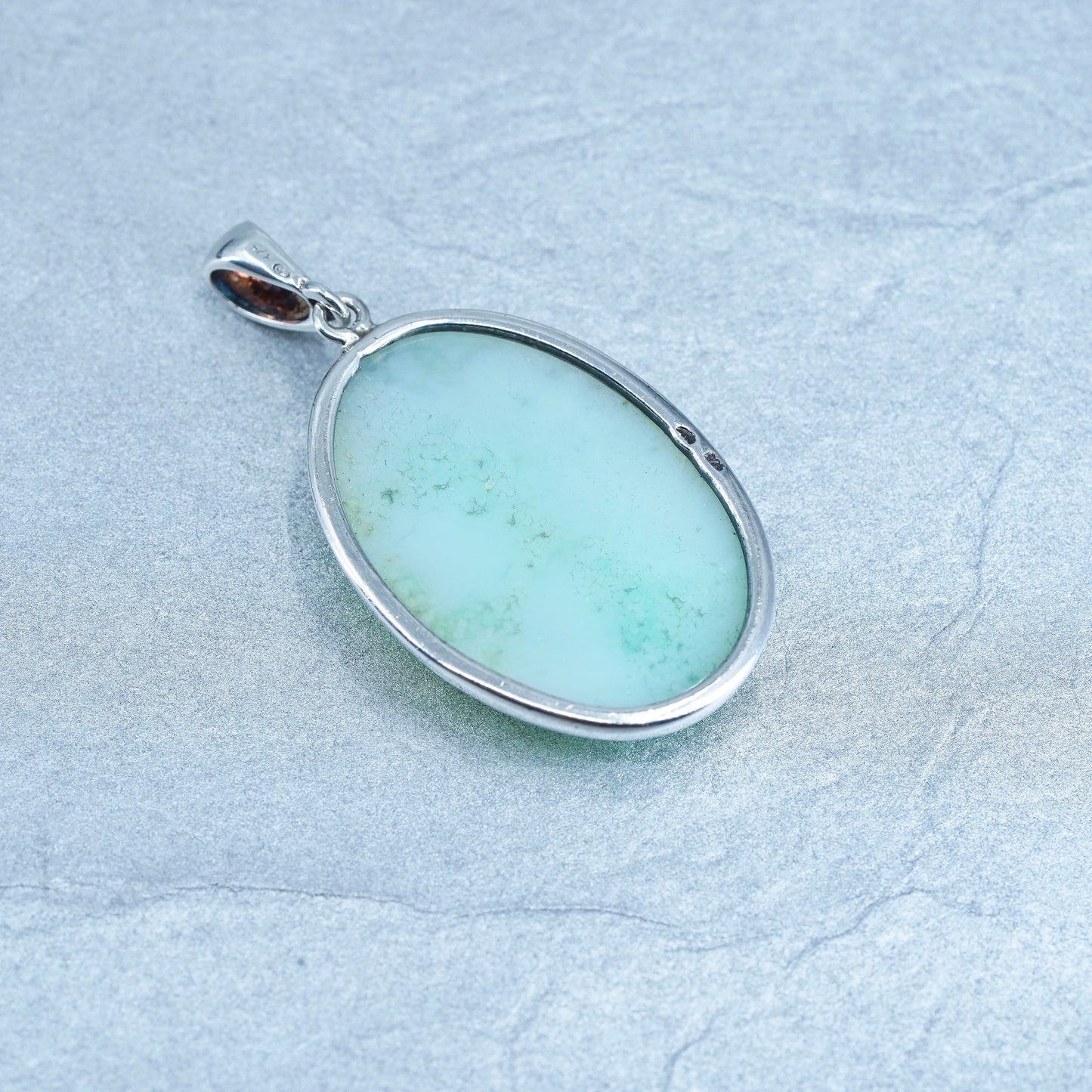 vintage sterling 925 silver handmade oval pendant with Larimar