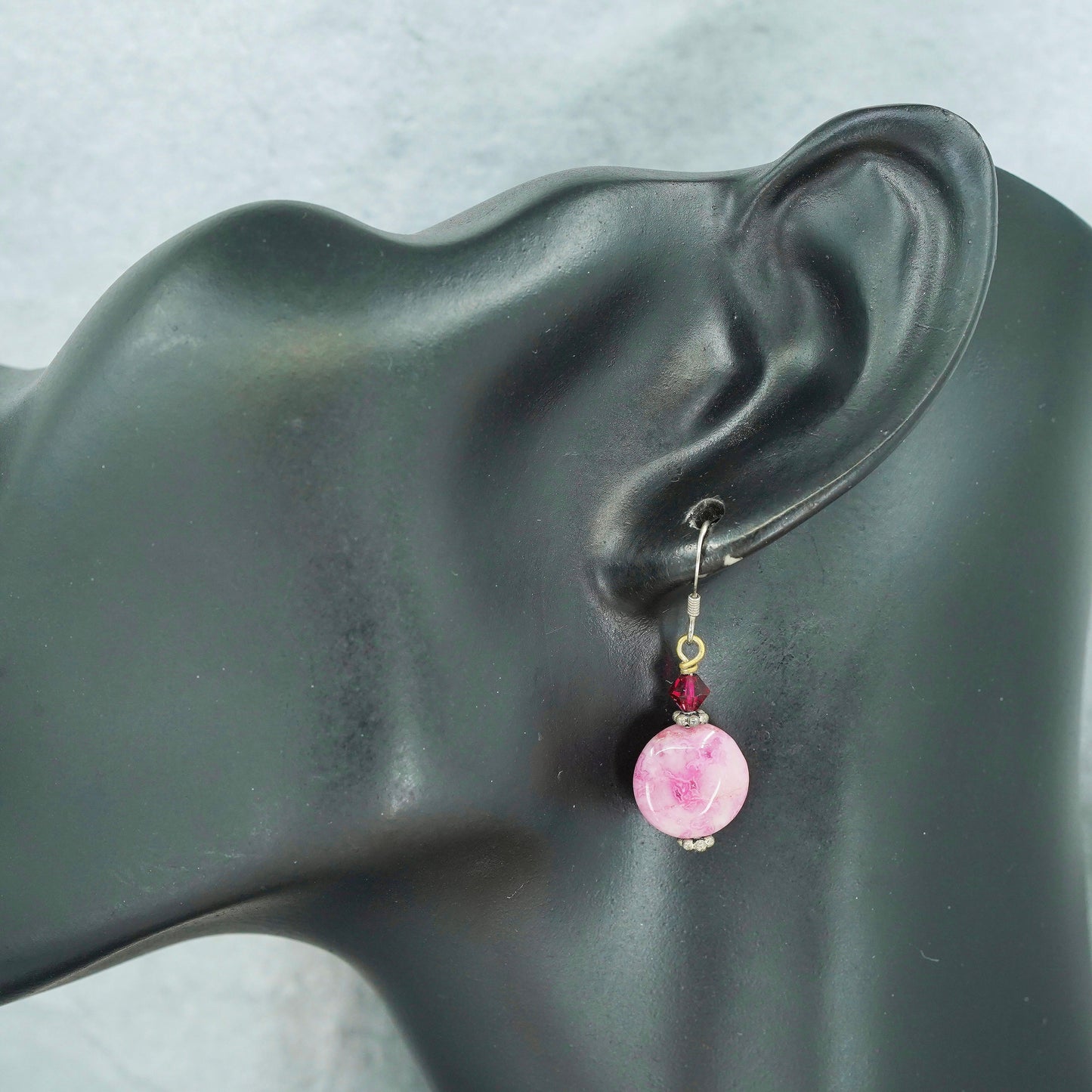 Vintage Sterling 925 silver earrings with pink agate beads