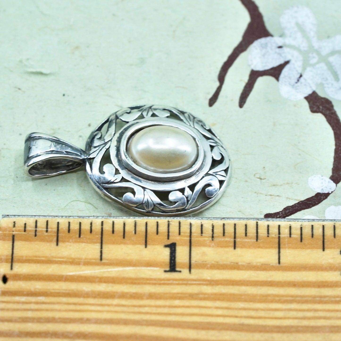 Vintage Jezlaine handmade sterling 925 silver filigree pendant with pearl