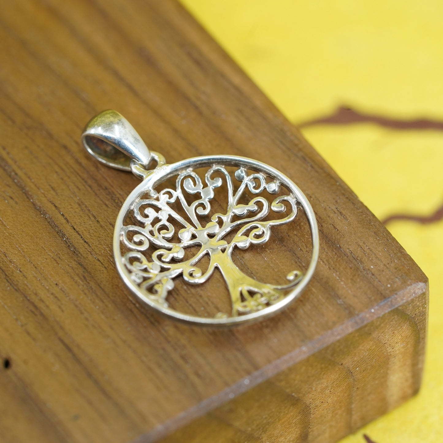 Vintage Sterling silver handmade pendant, filigree 925 tree pendant