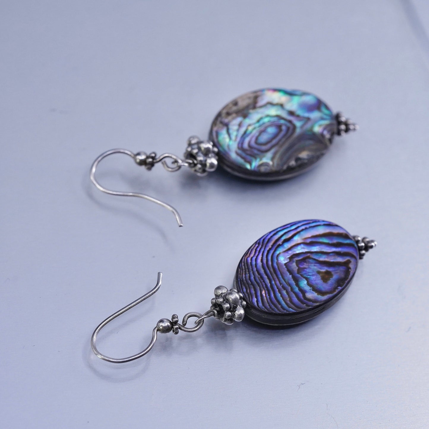 Vintage Sterling 925 silver handmade earrings with oval abalone