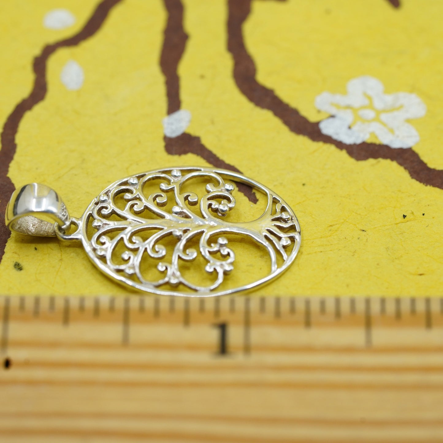 Vintage Sterling silver handmade pendant, filigree 925 tree pendant