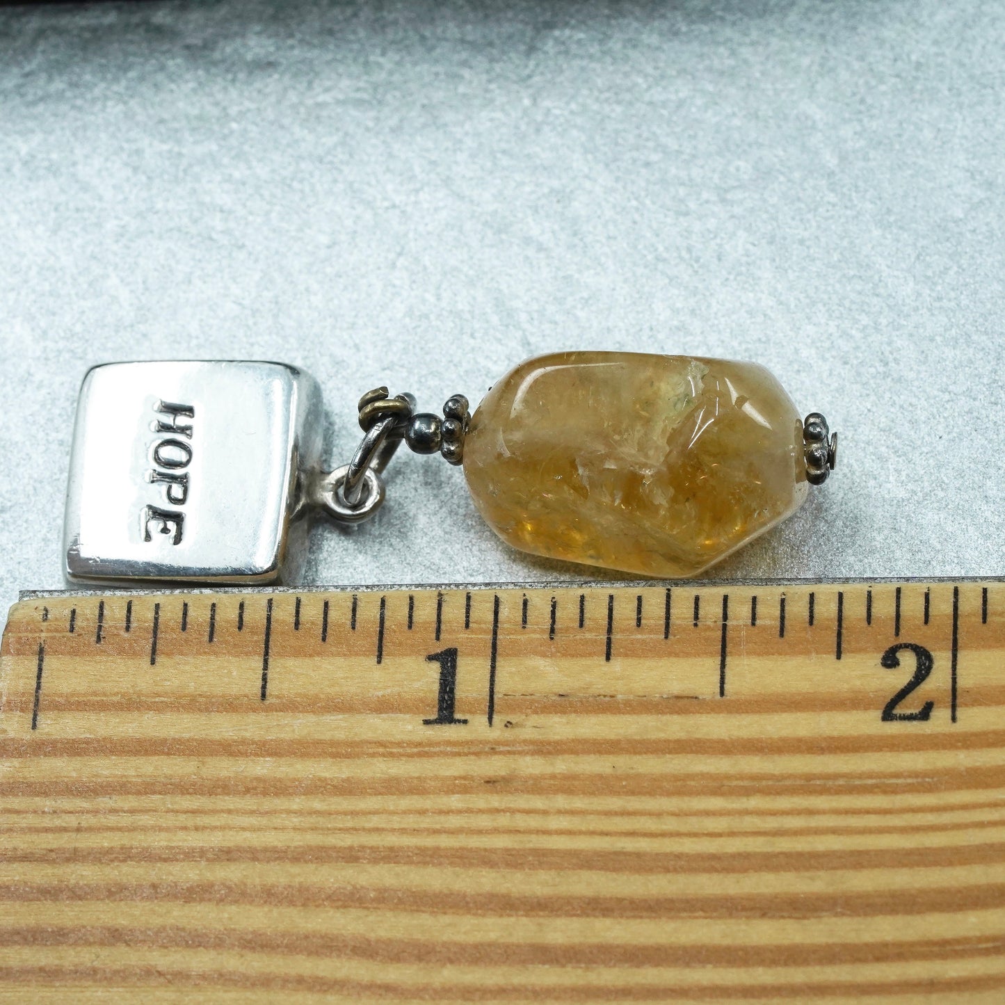 Vintage sterling 925 silver handmade “Hope” charm pendant with citrine nugget