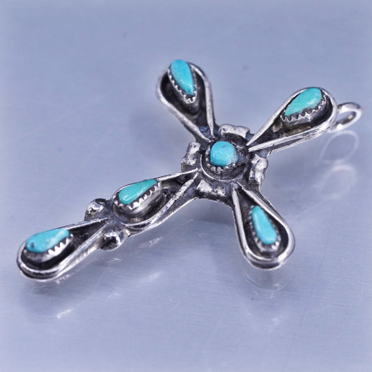 Native American Zuni sterling 925 silver cross pendant with turquoise