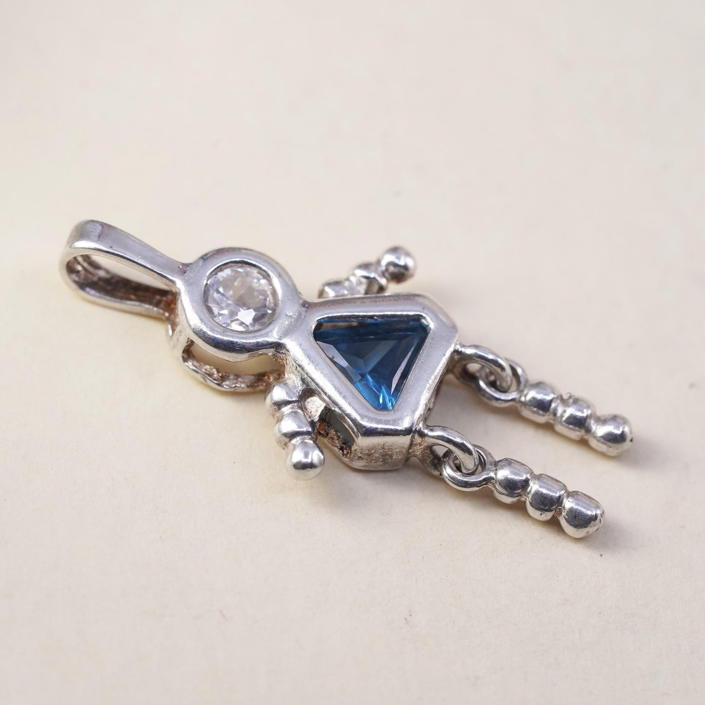 Vintage sterling 925 silver birthstone pendant with topaz girl figure charm