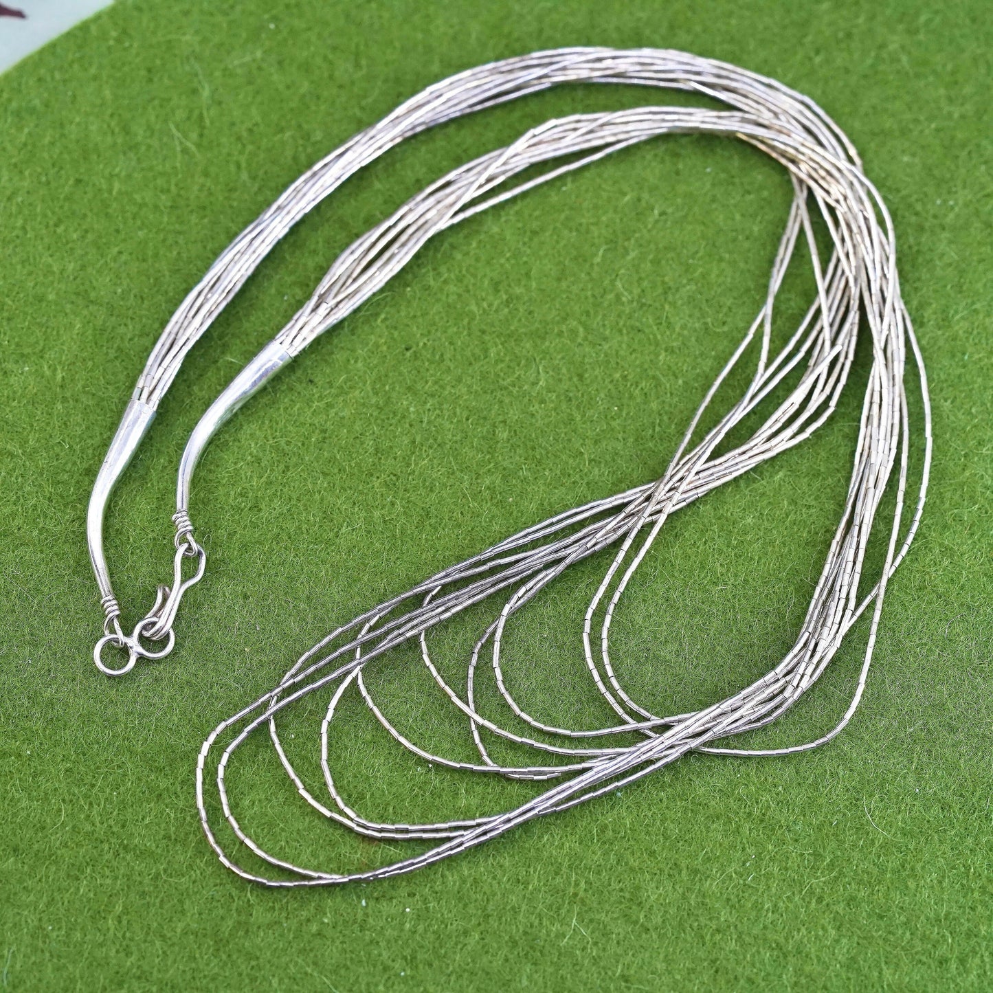 16”, liquid Sterling silver 10 strands necklace, Native American 925 chain