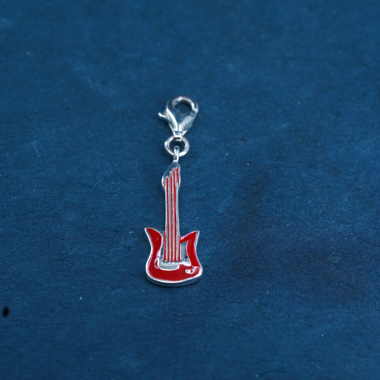 Vintage Sterling silver handmade pendant, 925 guitar with red enamel