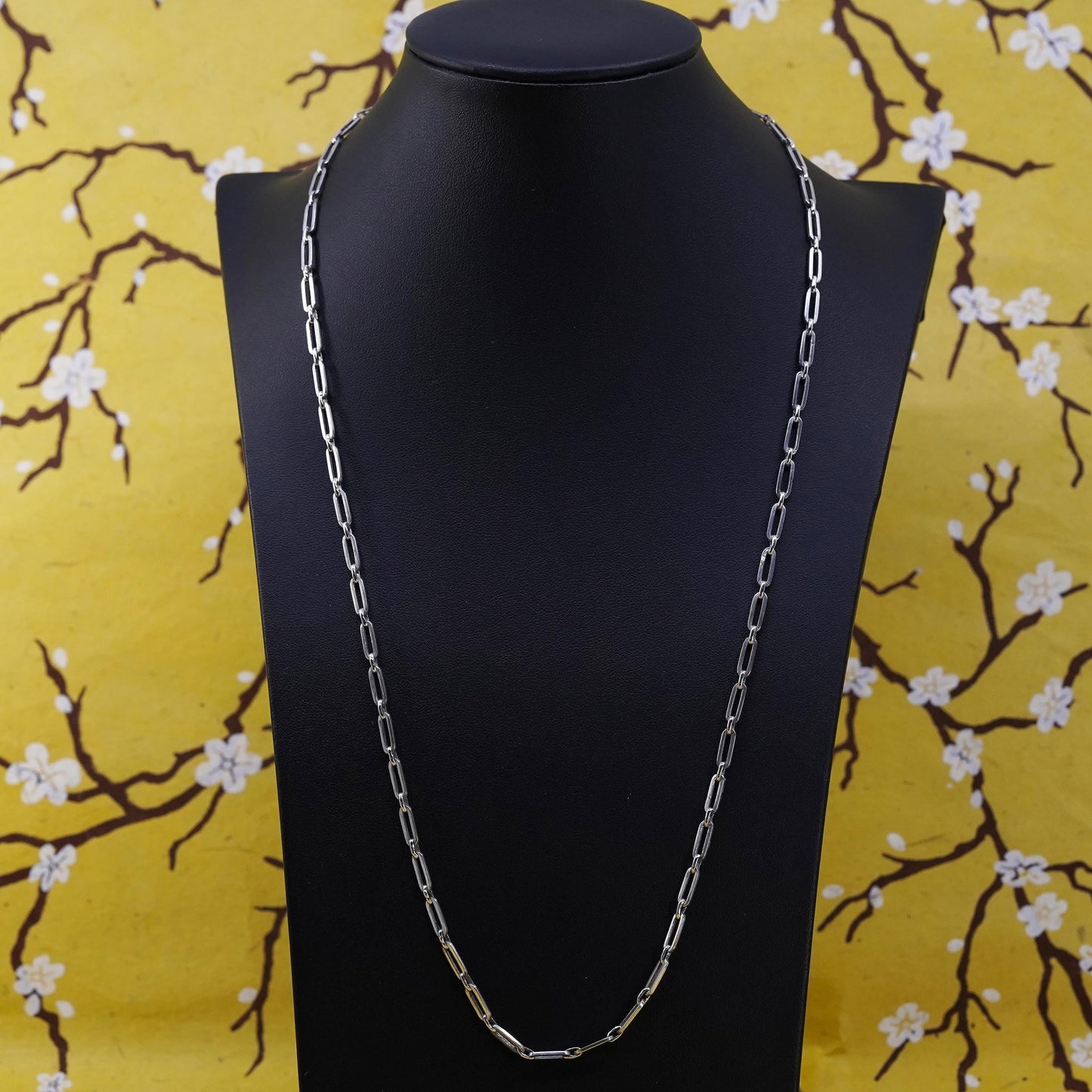 24" 4mm, vintage Italian sterling silver bold elongated chain, 925 necklace