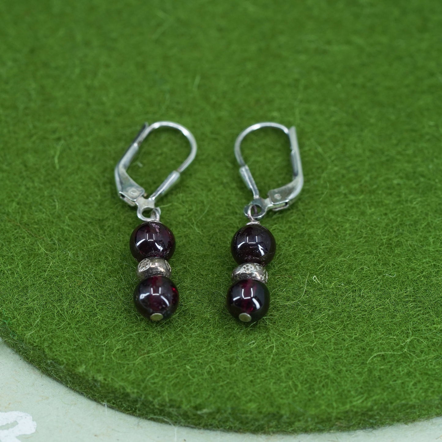 Vintage Sterling silver 925 handmade earrings with garnet beads