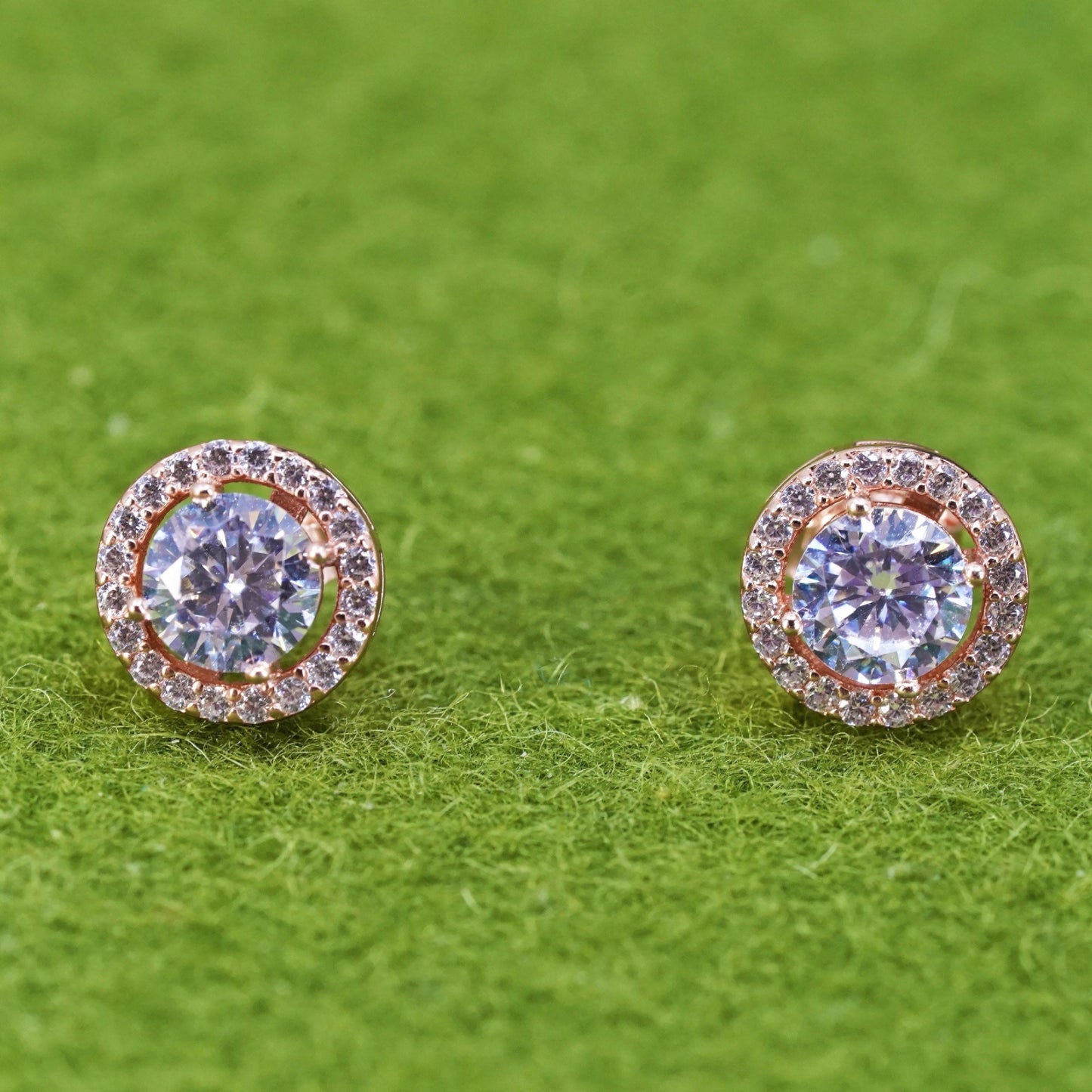 Vintage rose gold over sterling 925 silver circle cz studs, minimalist earrings