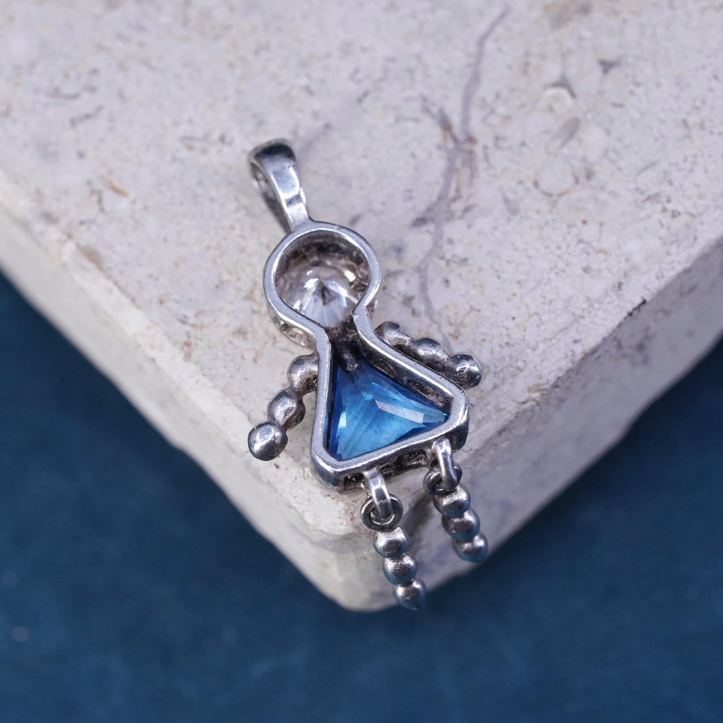 Sterling silver handmade birthstone pendant, 925 girl figure sapphire crystal