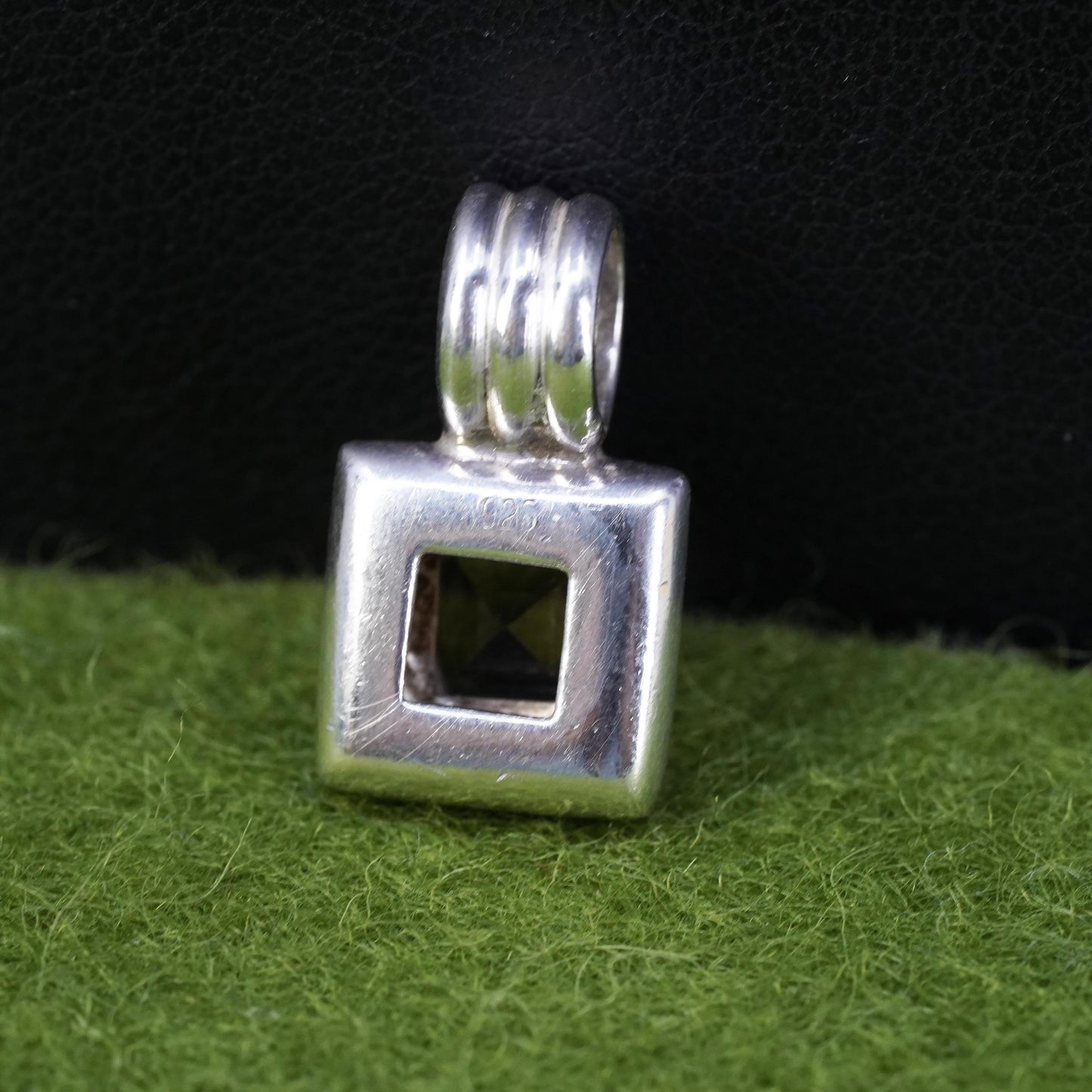 vintage Sterling silver 925 handmade pendant with square shaped smoky quartz