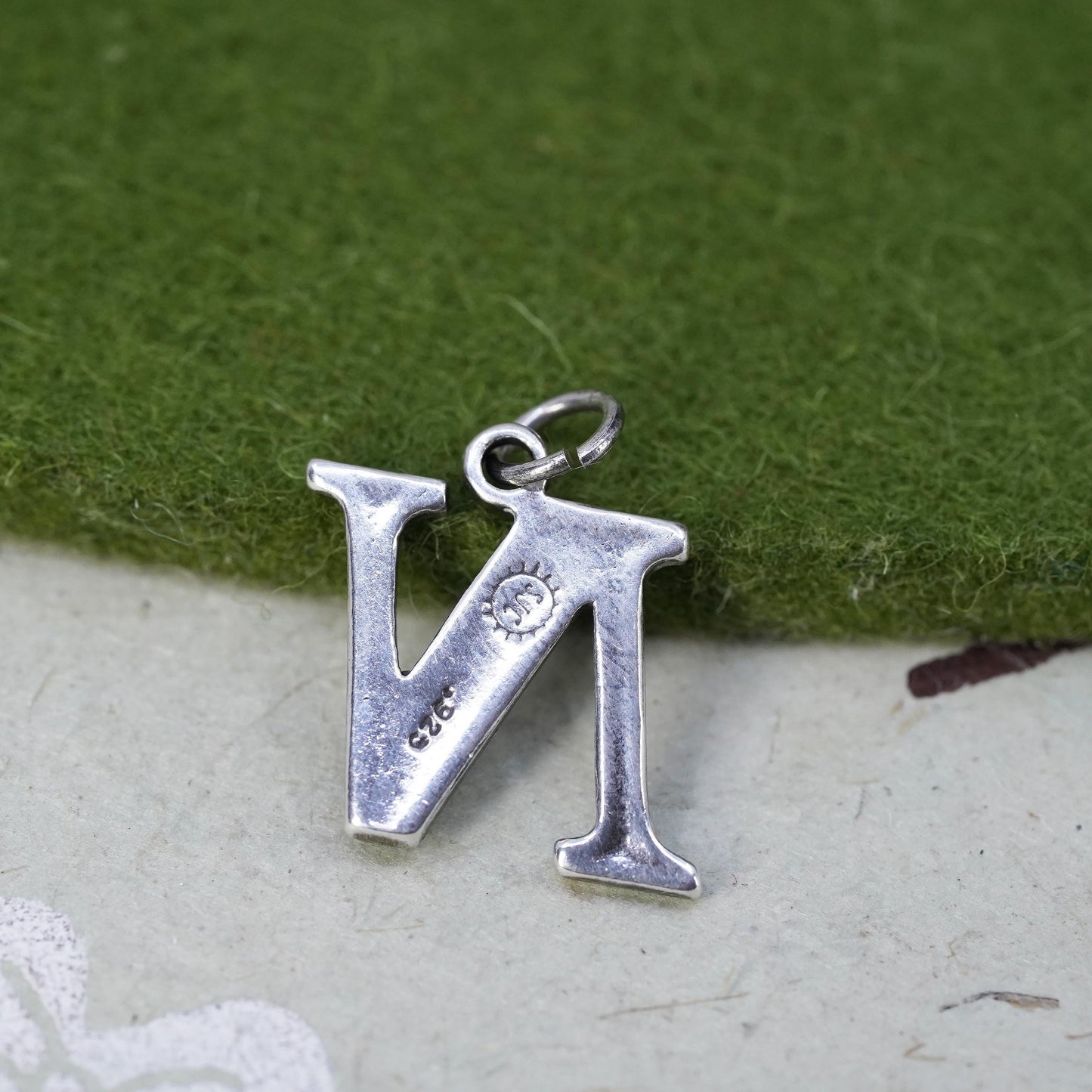 Vintage sterling silver handmade pendant, 925 charm engraved letter “N"