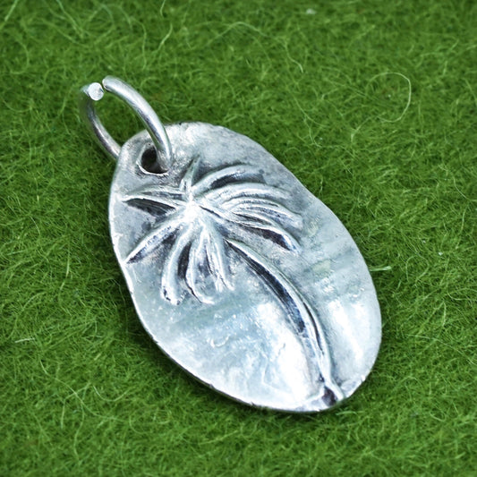 Vintage sterling silver handmade pendant, 925 palm tree tag charm