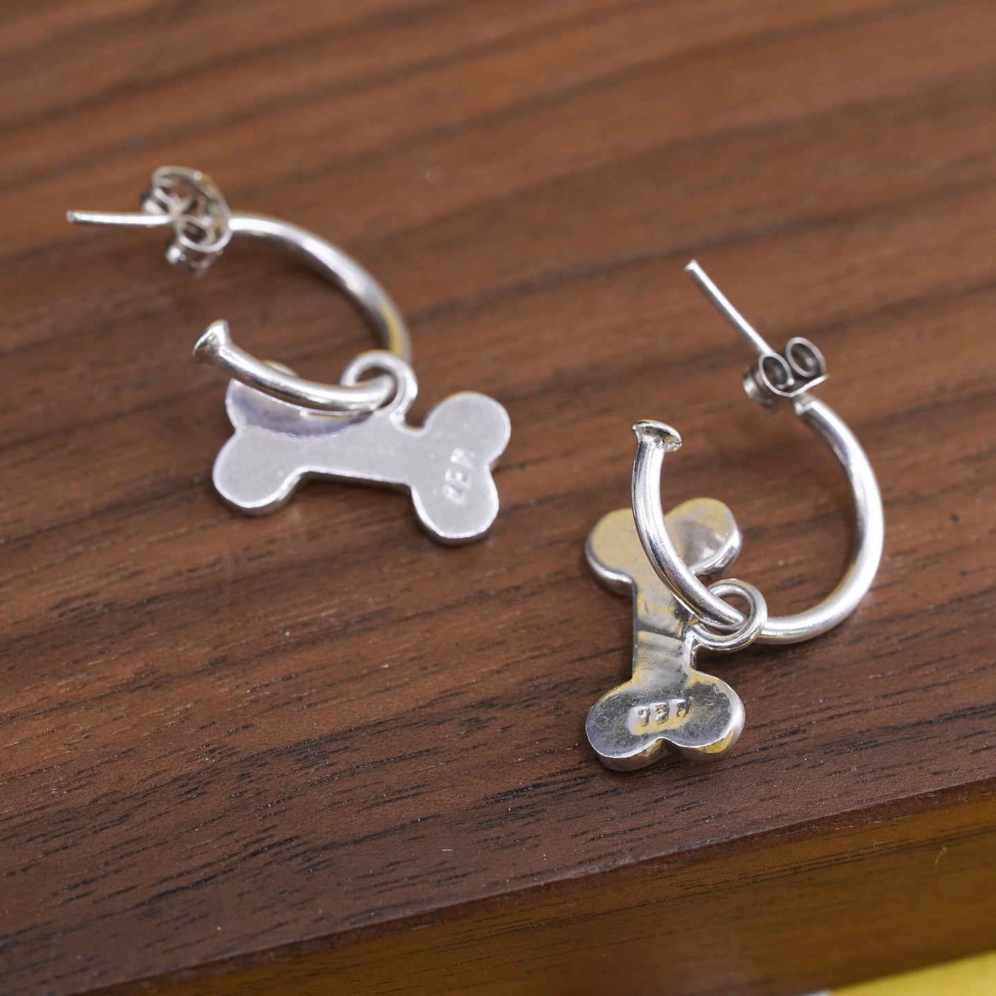 0.5”, Sterling 925 silver handmade earrings, 925 hoops with dog bone charms