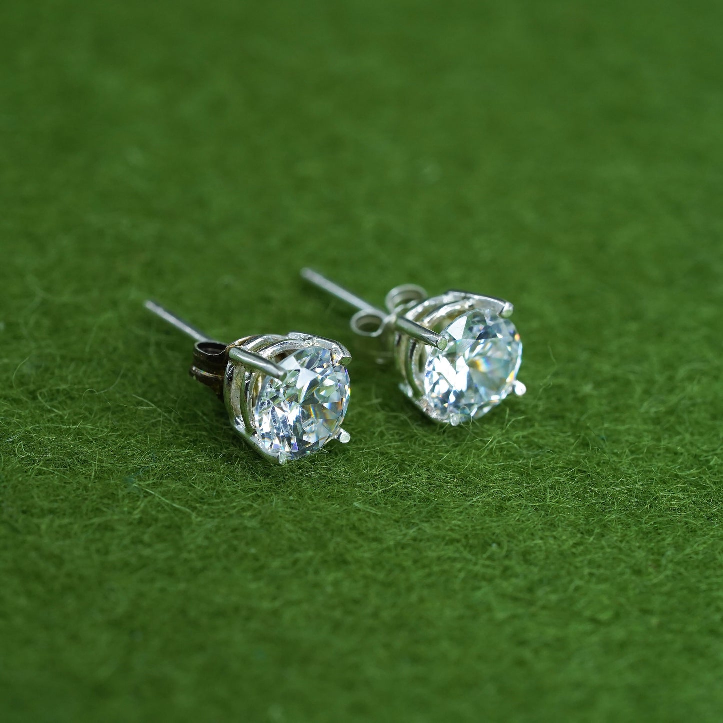 6mm, Vintage sterling 925 silver genuine round cz studs, filigree earrings