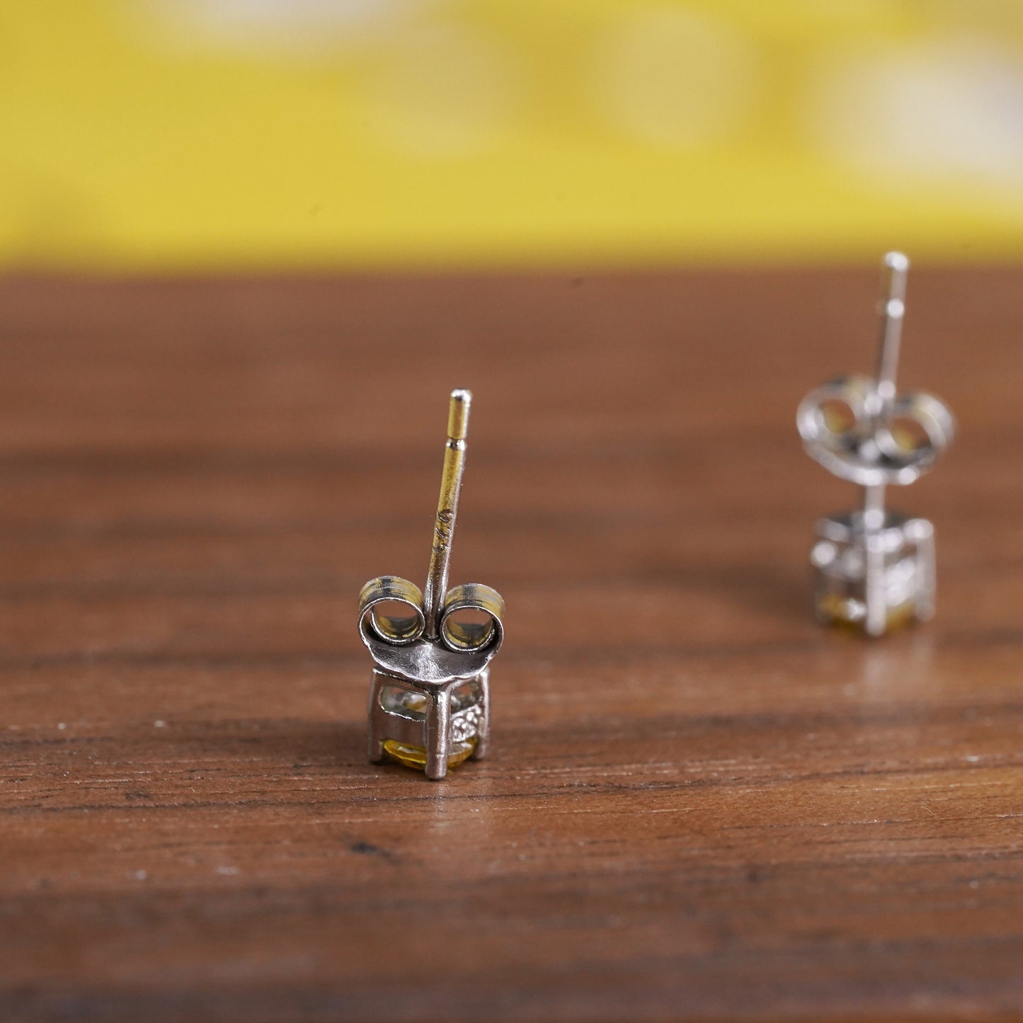 2mm, Vintage Sterling silver handmade earrings, 925 studs with citrine