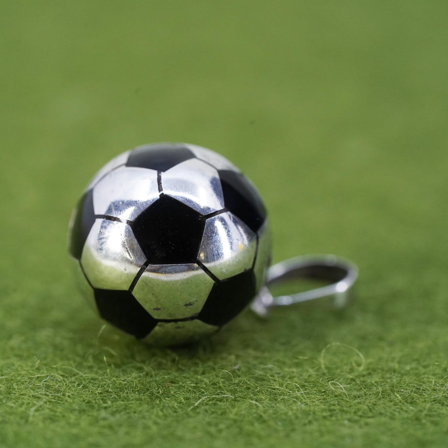 sterling silver pendant, 925 Mexico silver 3D football soccer charm enamel