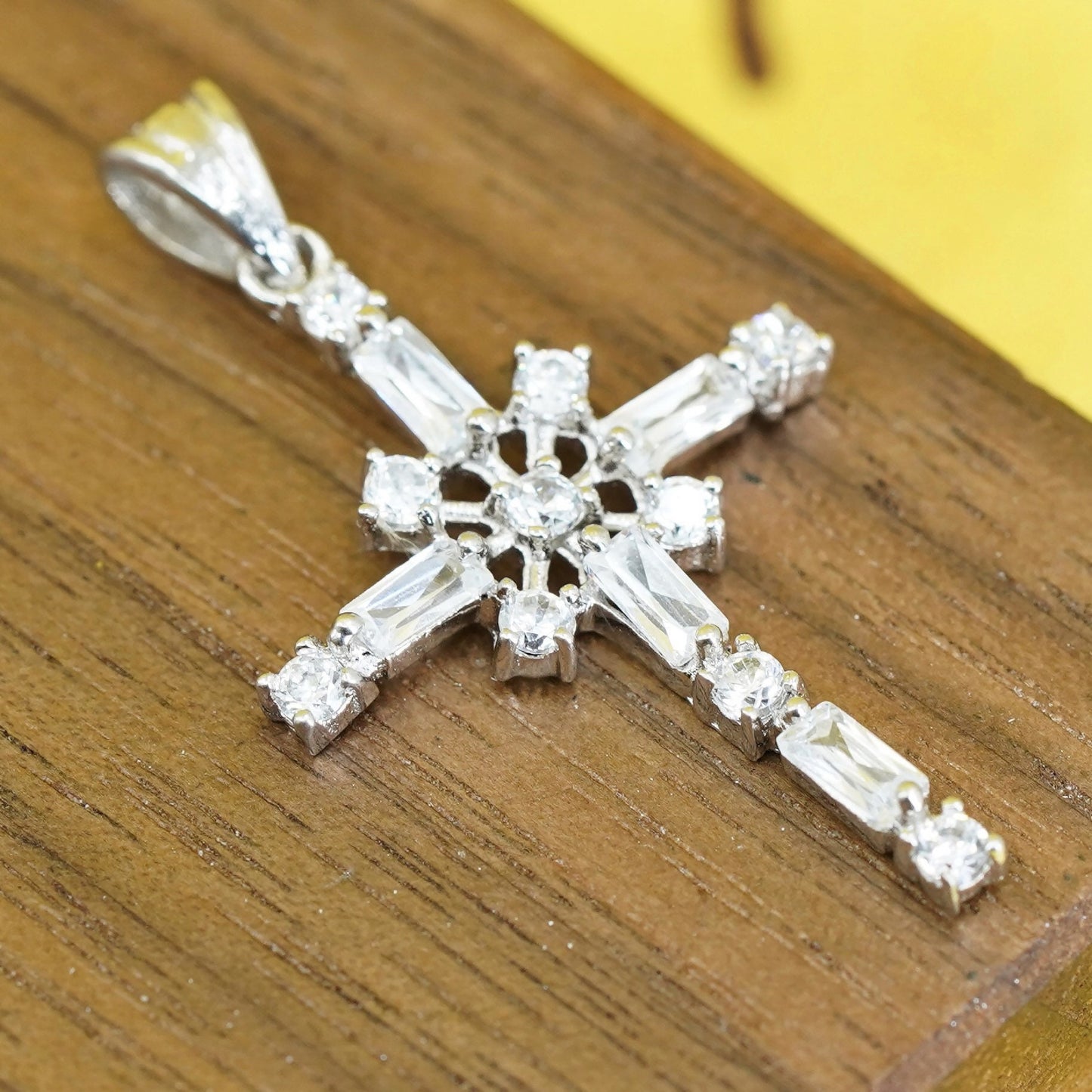 Vintage Sterling silver handmade pendant, 925 cross with Cz inlay, Christian