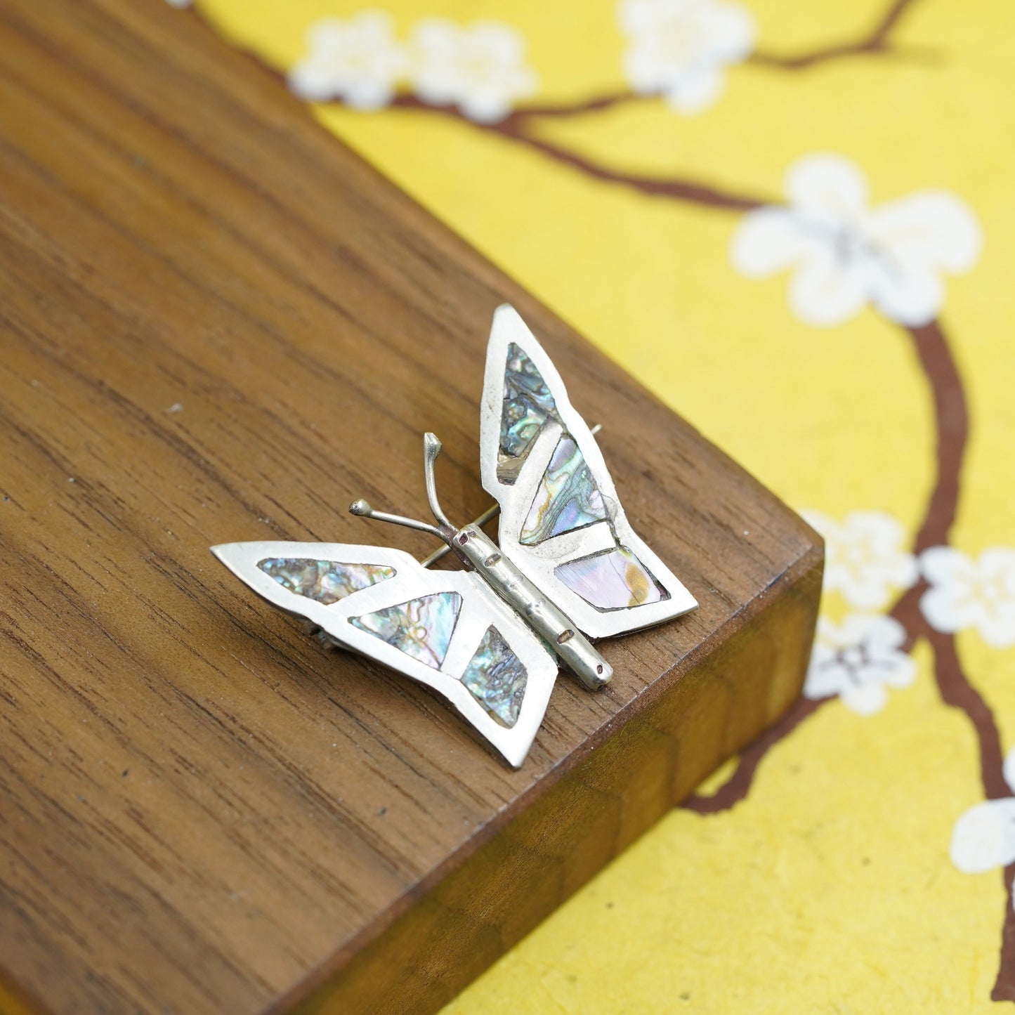 vtg Art Deco southwestern sterling 925 silver butterfly brooch abalone inlay