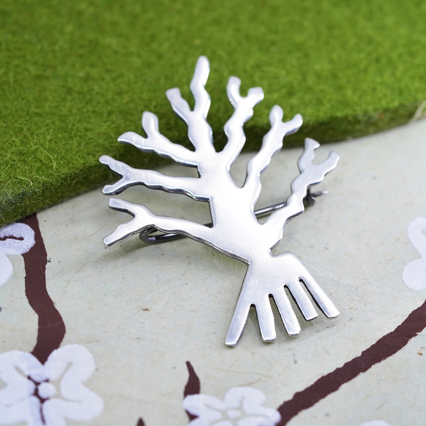 Vintage Beau sterling silver handmade brooch, 925 family tree