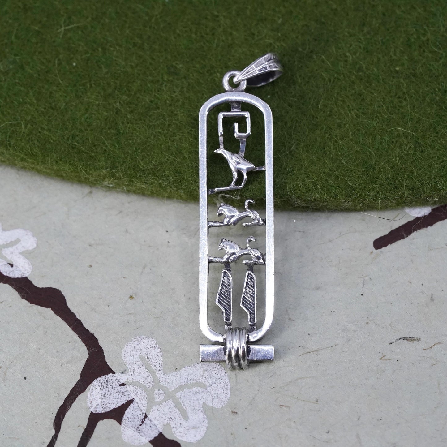 Vintage Sterling silver handmade pendant, 925 silver Egyptian Cartouche tag