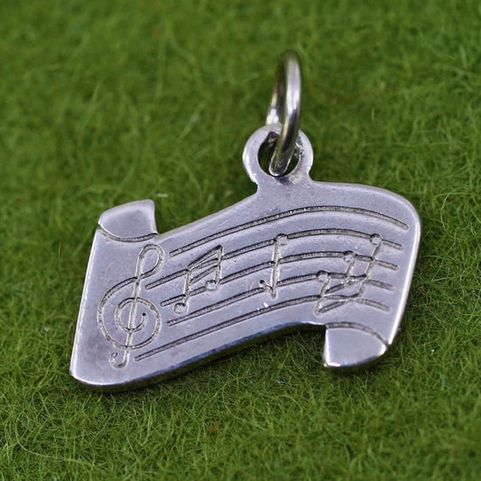 Vintage sterling silver handmade pendant, 925 silver music note, melody charm