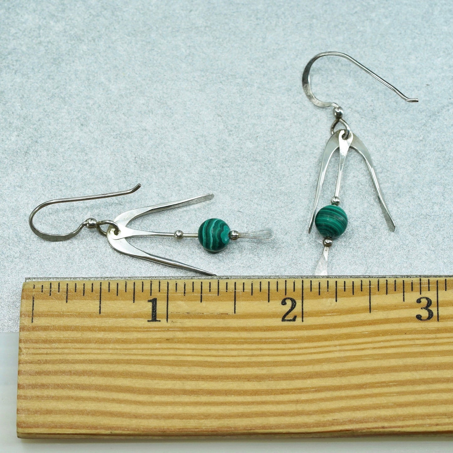 Vintage Sterling 925 silver handmade earrings with malachite beads