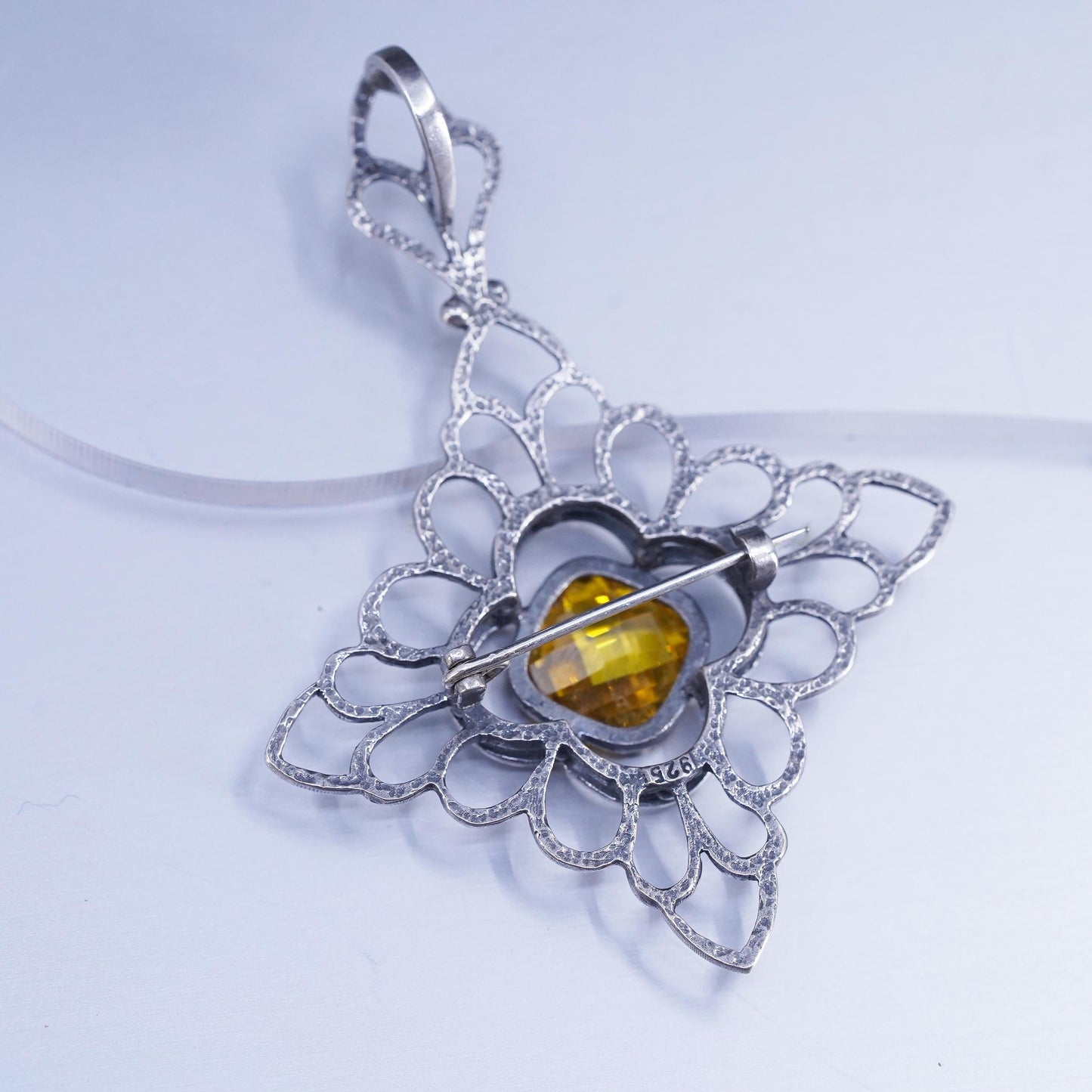 Vintage Sterling 925 silver handmade pendant brooch with citrine