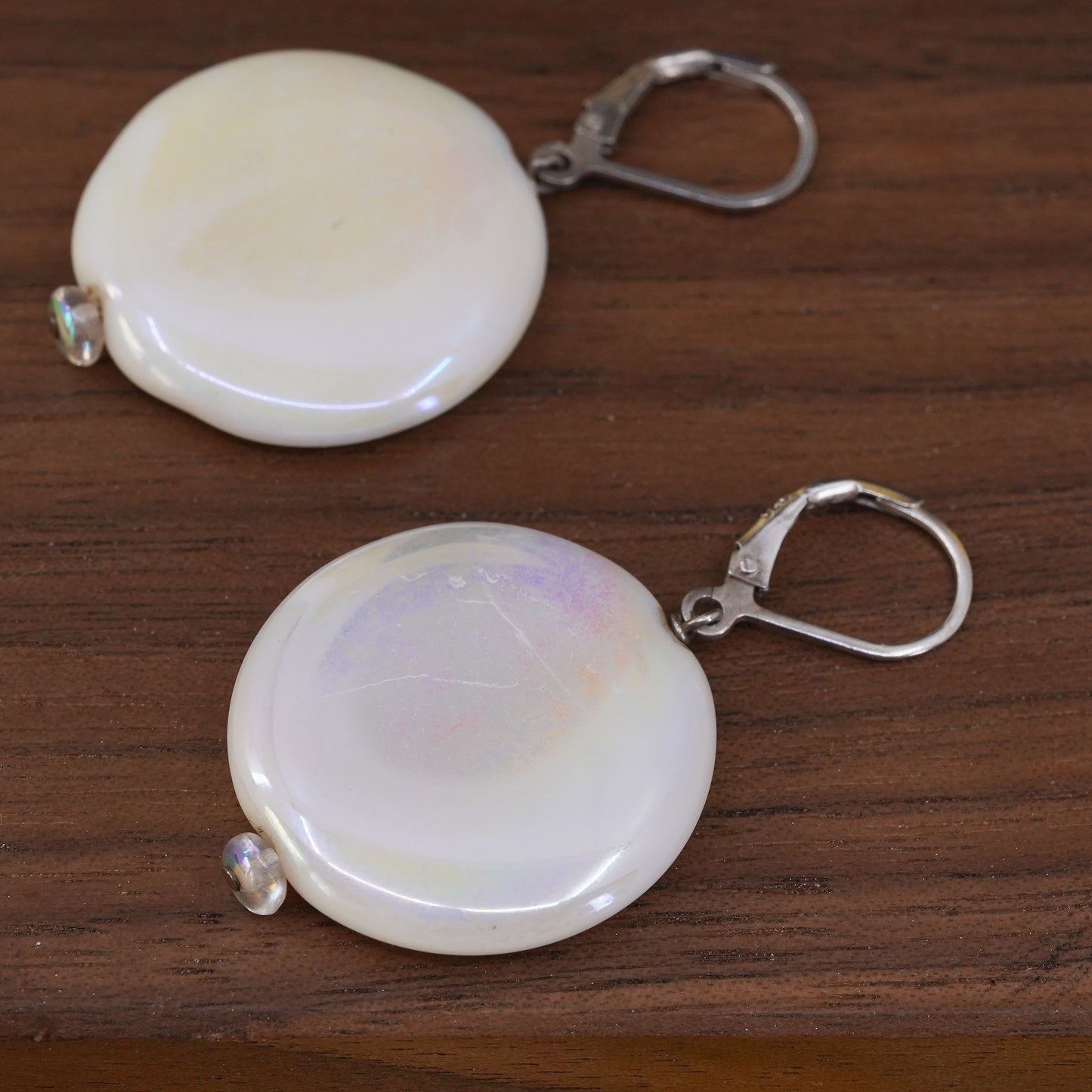 Vintage Sterling 925 silver handmade earrings with white mother of pearl