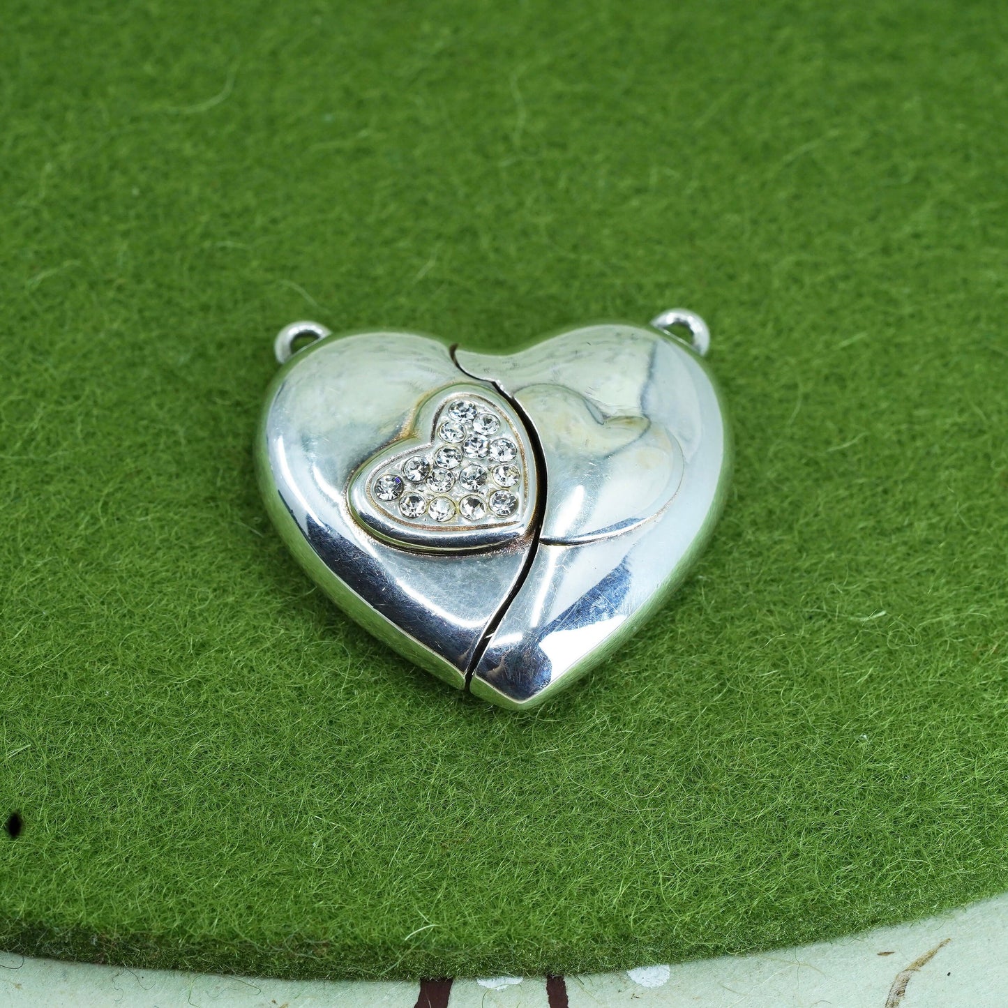 Vintage Lenox sterling 925 silver pendant, open heart with love charm inside