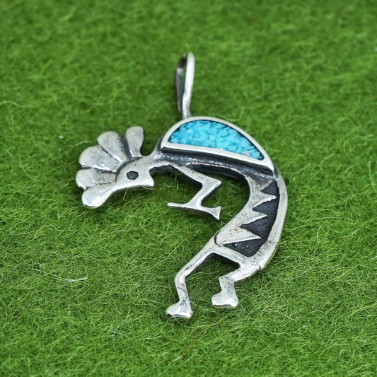 native American Sterling silver pendant, 925 kokopelli with turquoise opal