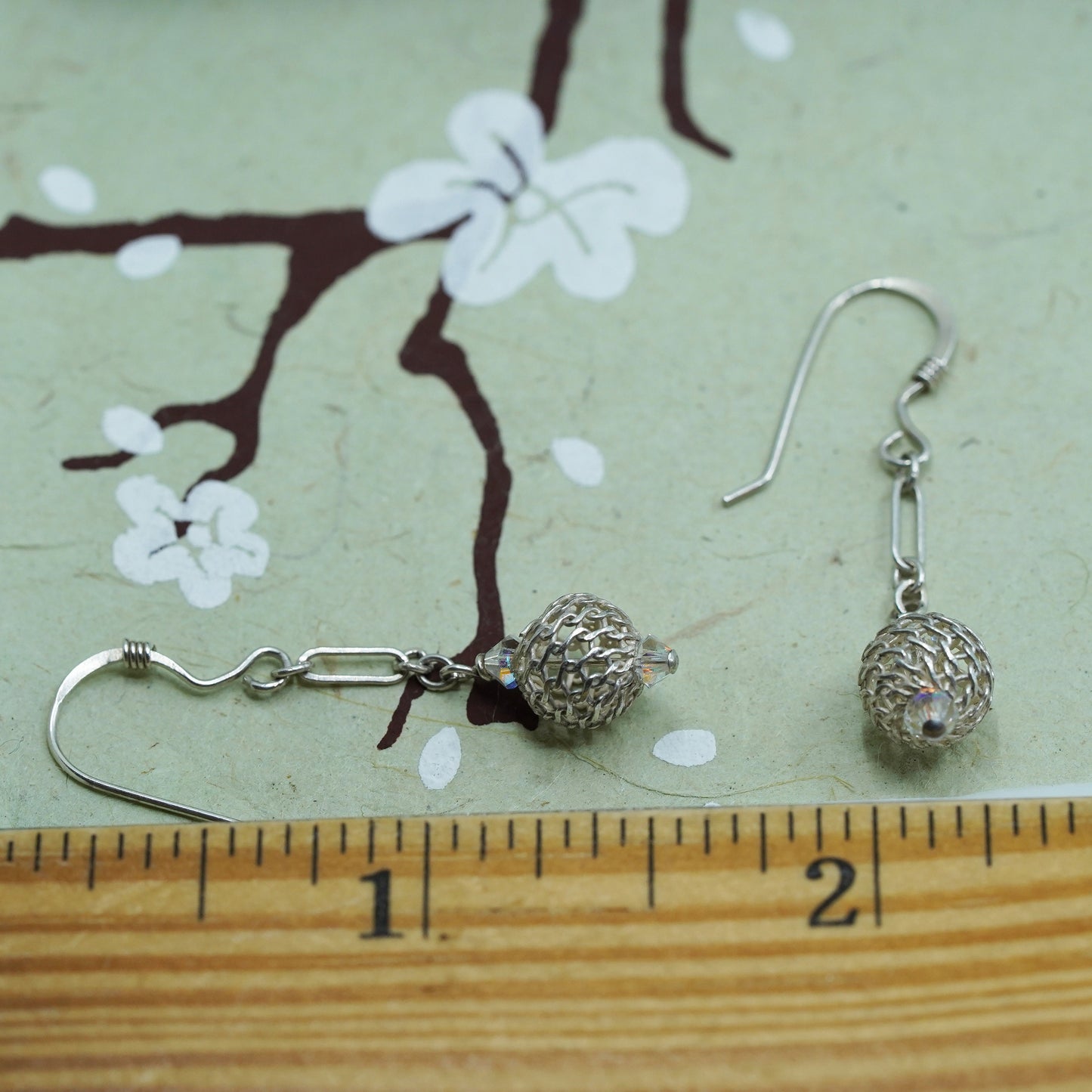 Vintage sterling silver handmade earrings, 925 filigree beads