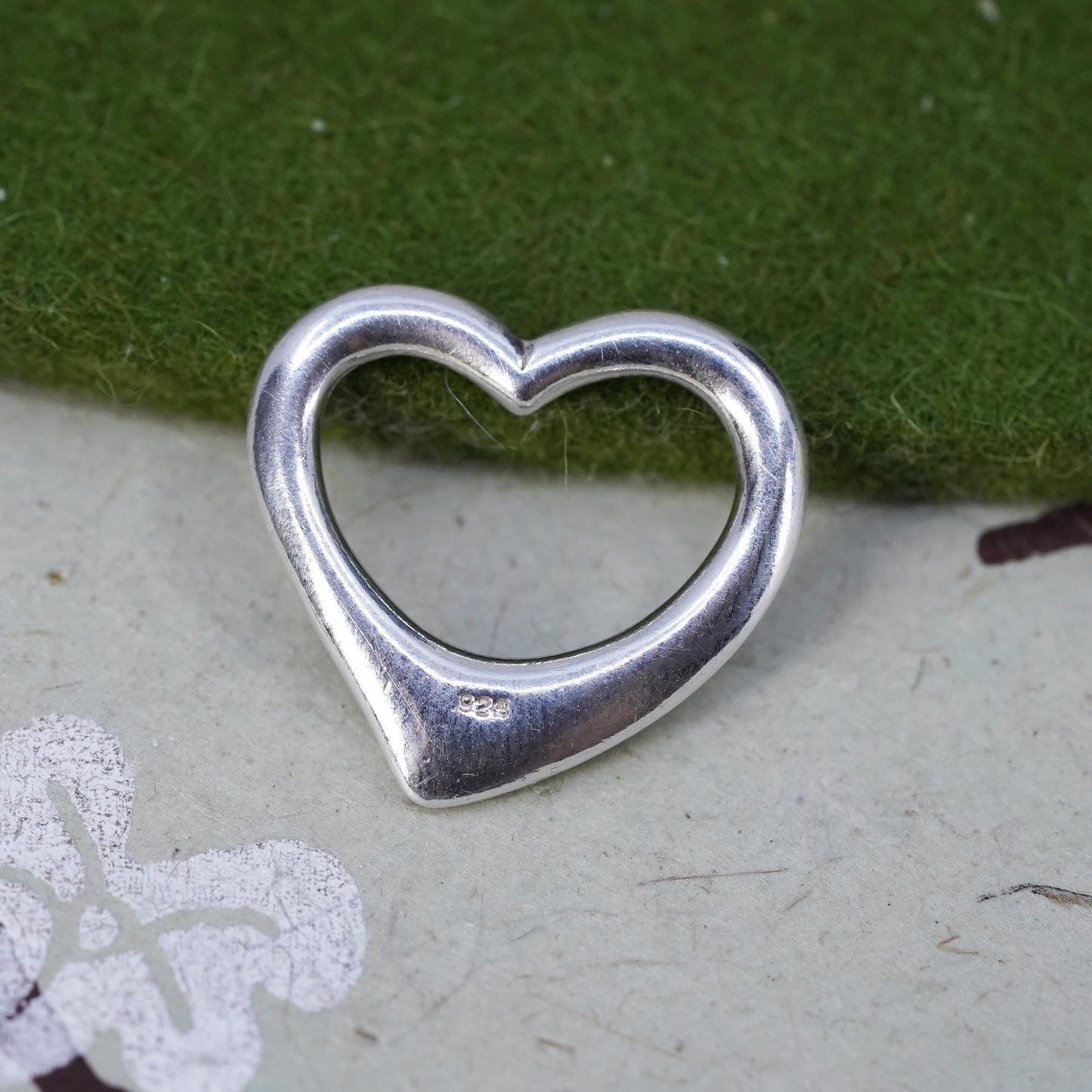 Vintage handmade sterling silver heart shaped pendant, 925 charm