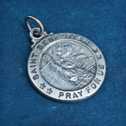 Vintage Pewter Marines pendant, tag charm engraves “saint Sebastian pray for us
