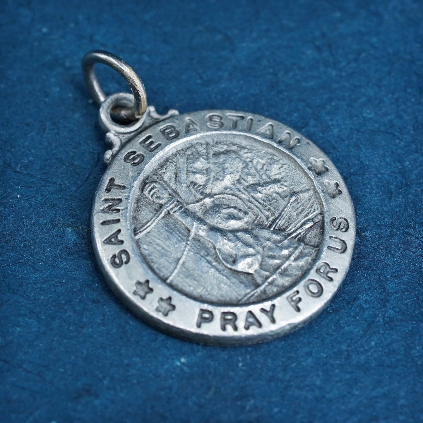 Vintage Pewter Marines pendant, tag charm engraves “saint Sebastian pray for us