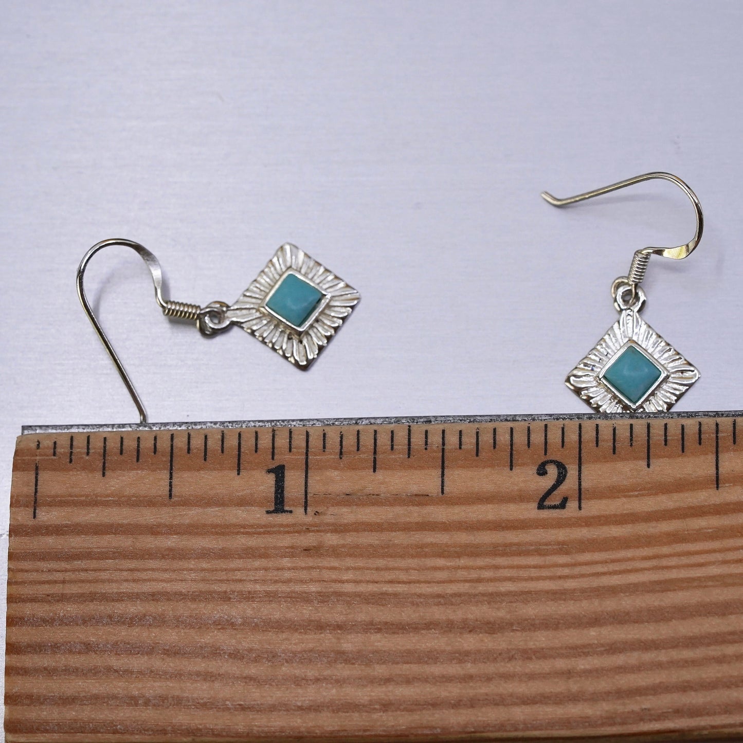 Vintage Sterling silver handmade earrings with square turquoise inlay