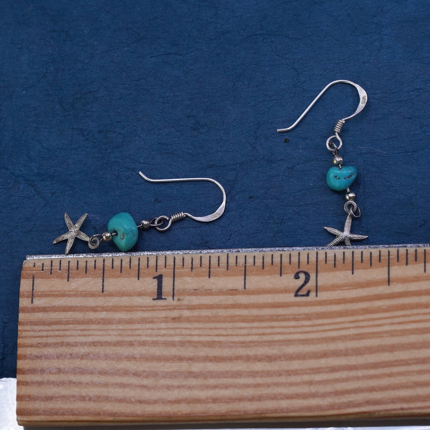 Vintage sterling 925 silver handmade earrings with turquoise beads and star