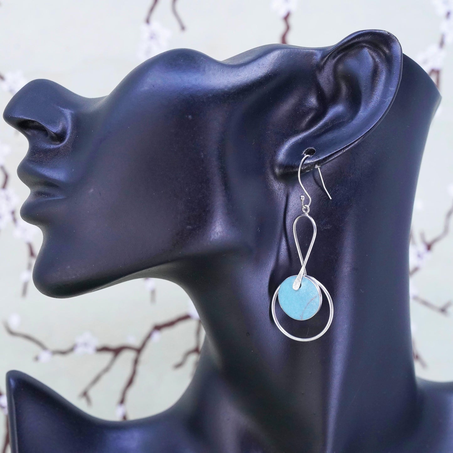 Southwestern sterling silver 925 handmade earrings with circle turquoise