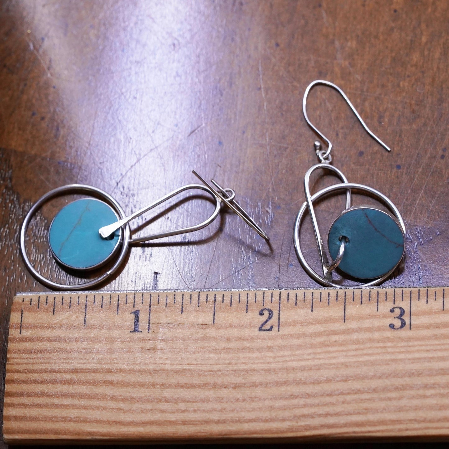 Southwestern sterling silver 925 handmade earrings with circle turquoise