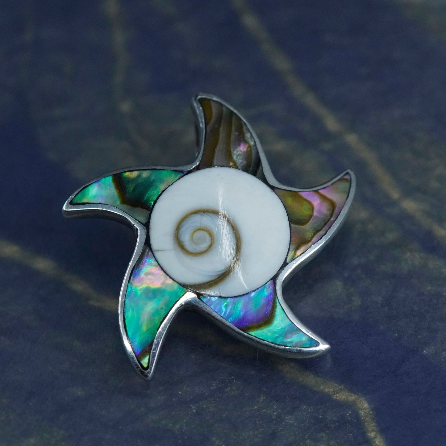 Sterling silver handmade pendant, 925 starfish charm with Shiva Eye abalone