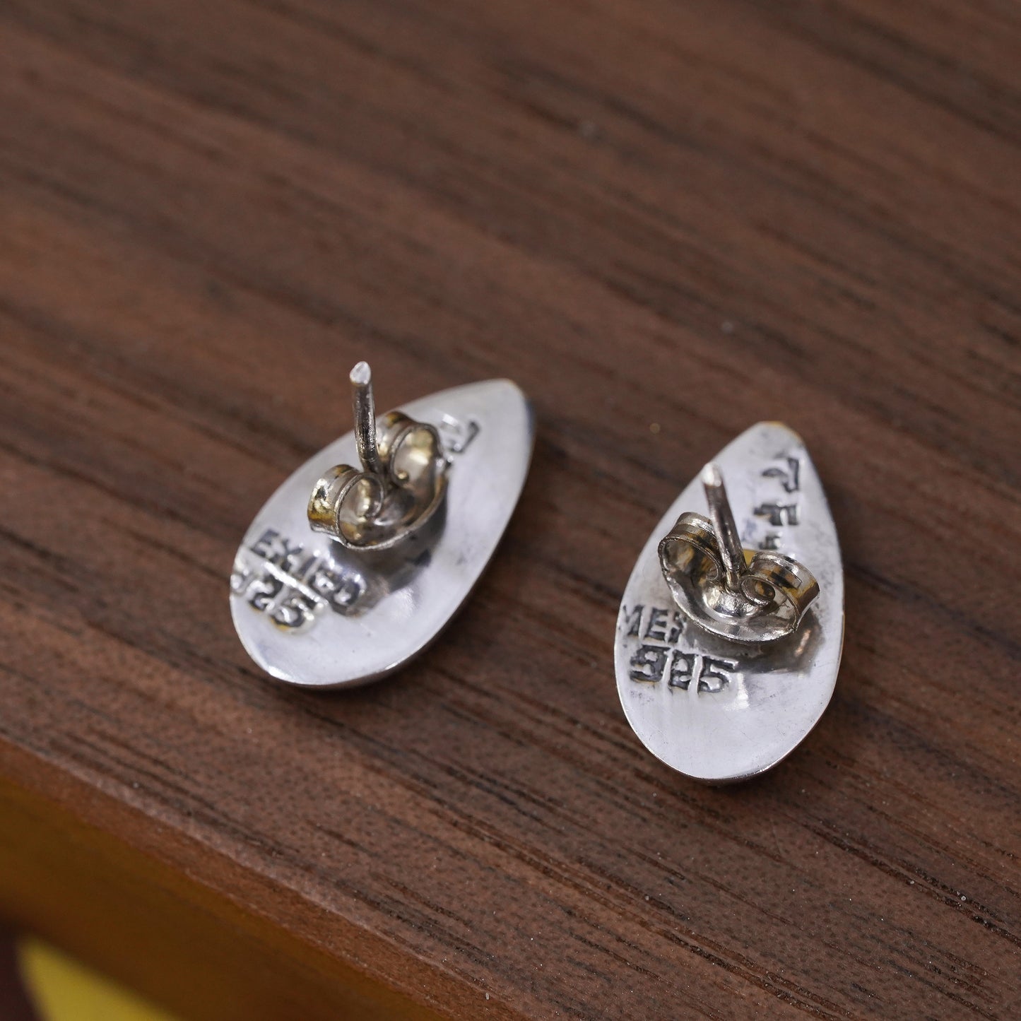 veg Mexican Sterling Silver handmade Earrings, 925 teardrop studs with abalone