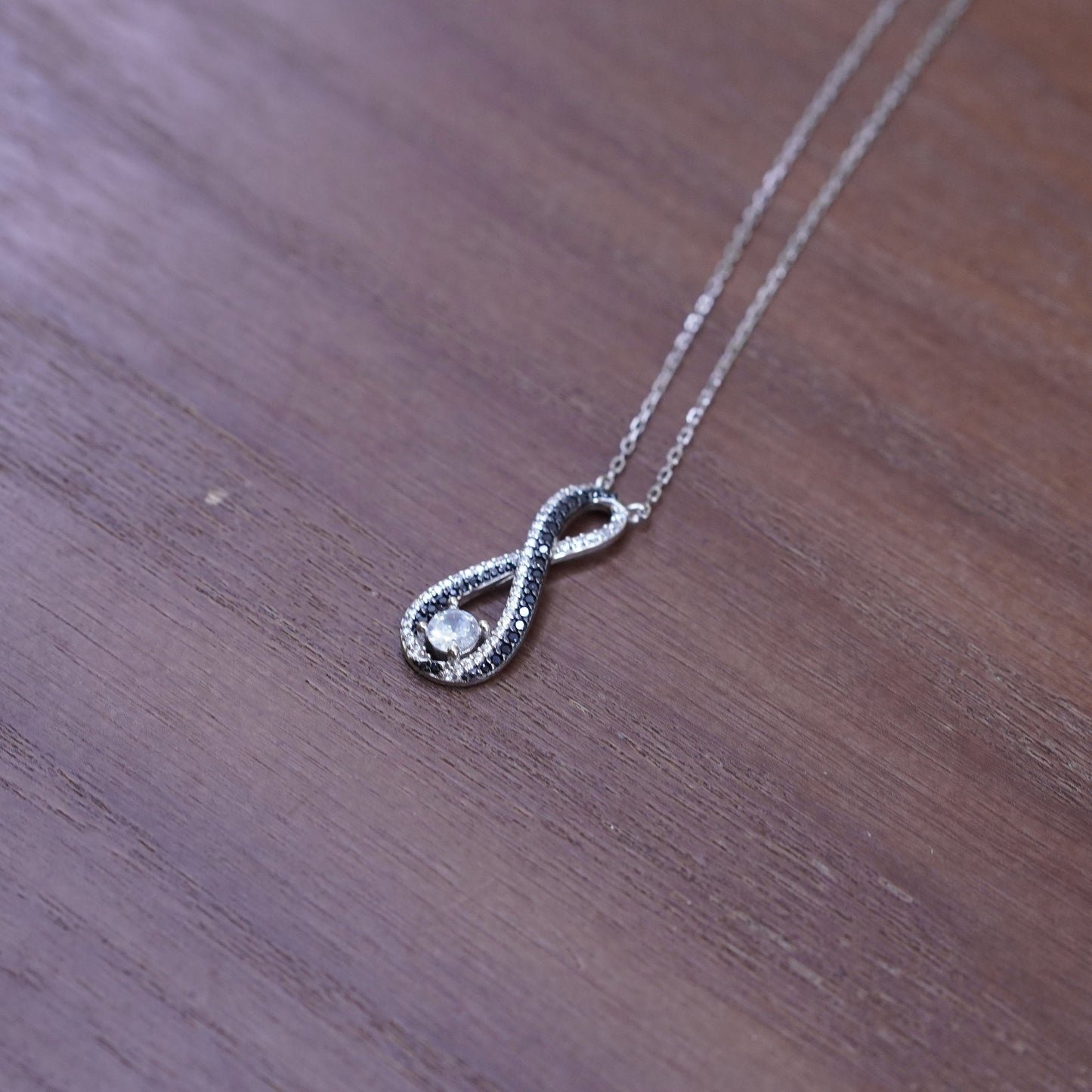 19+2”, Sterling silver necklace, 925 circle chain infinity loop Cz pendant