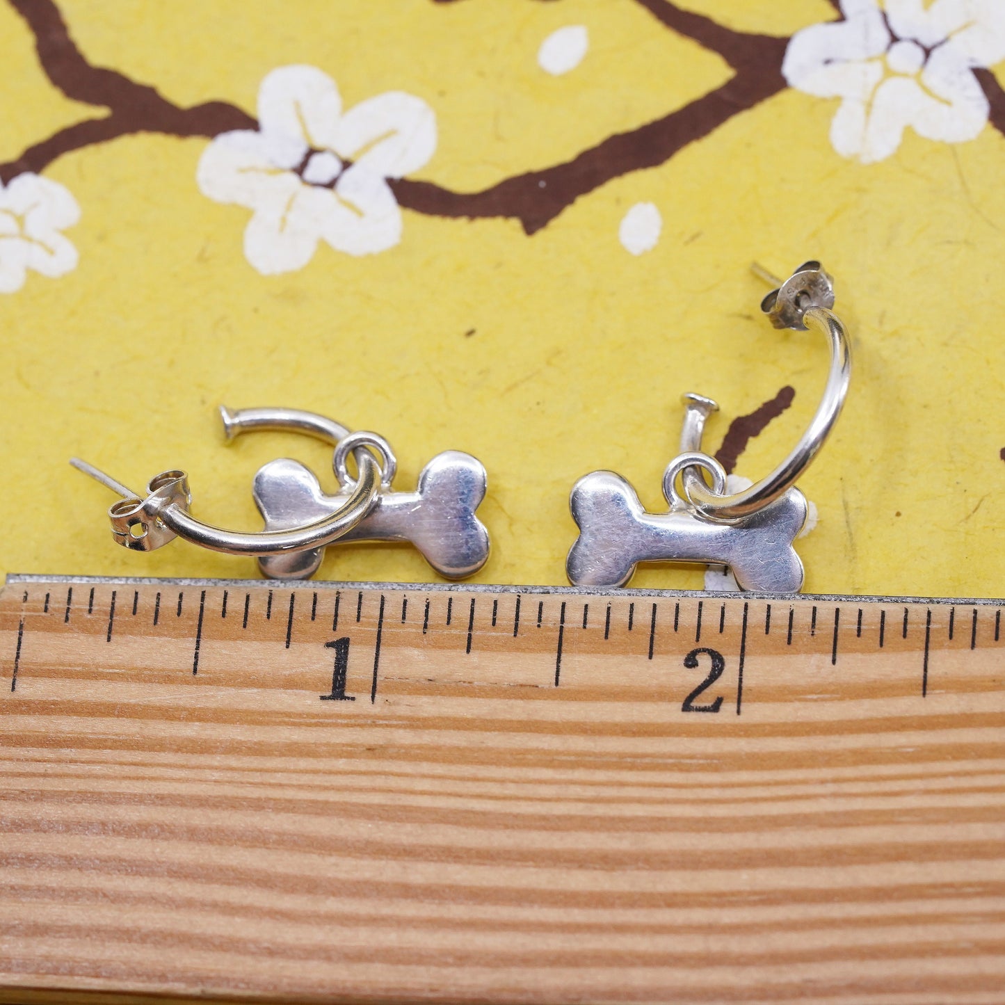 0.5”, Sterling 925 silver handmade earrings, 925 hoops with dog bone charms