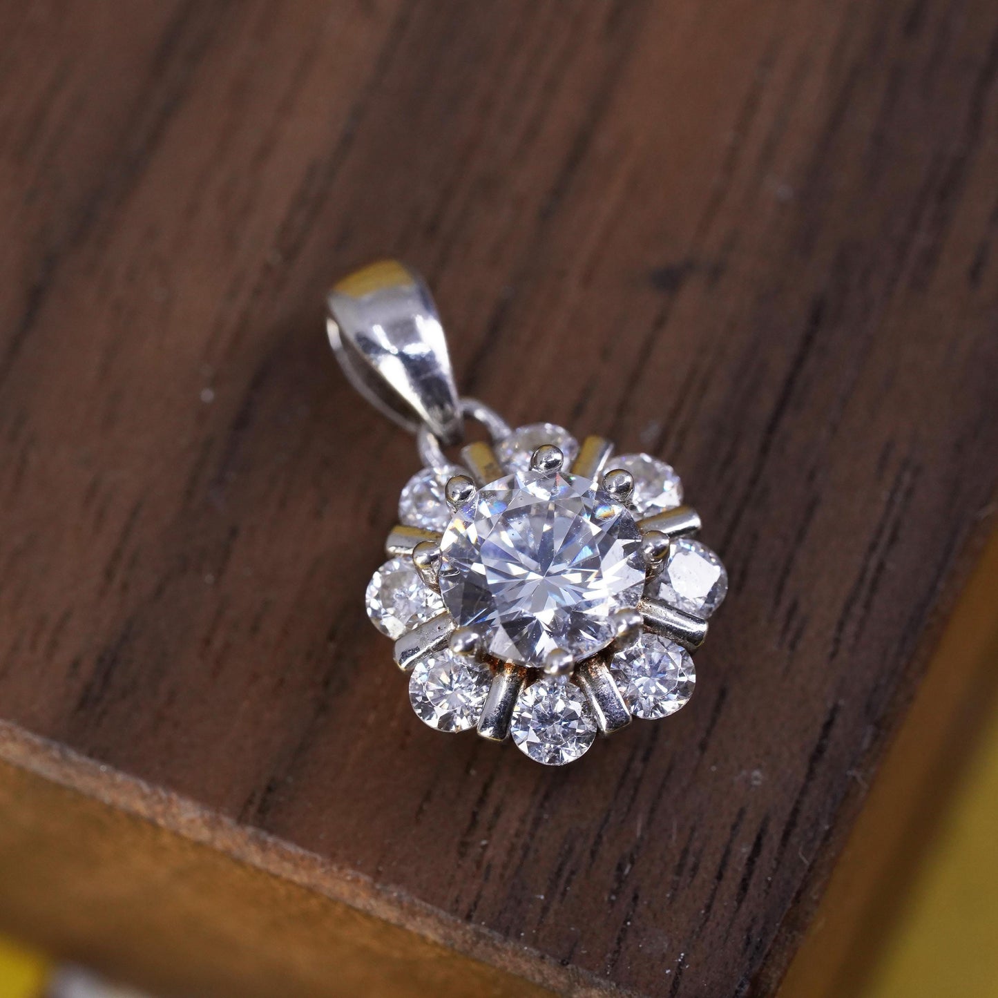 Vintage Sterling silver handmade flower pendant, 925 charm with Cz