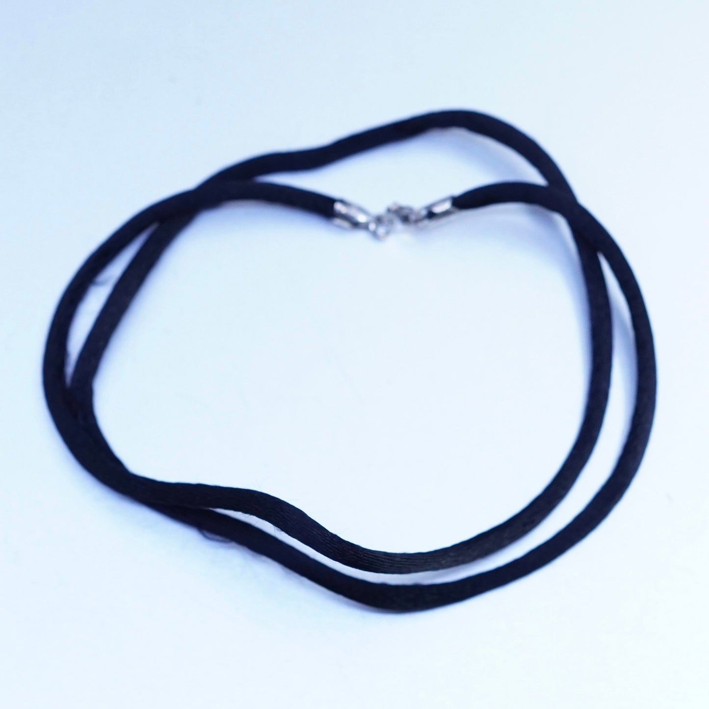 18”, vintage 925 Sterling Silver Handmade black silk Necklace