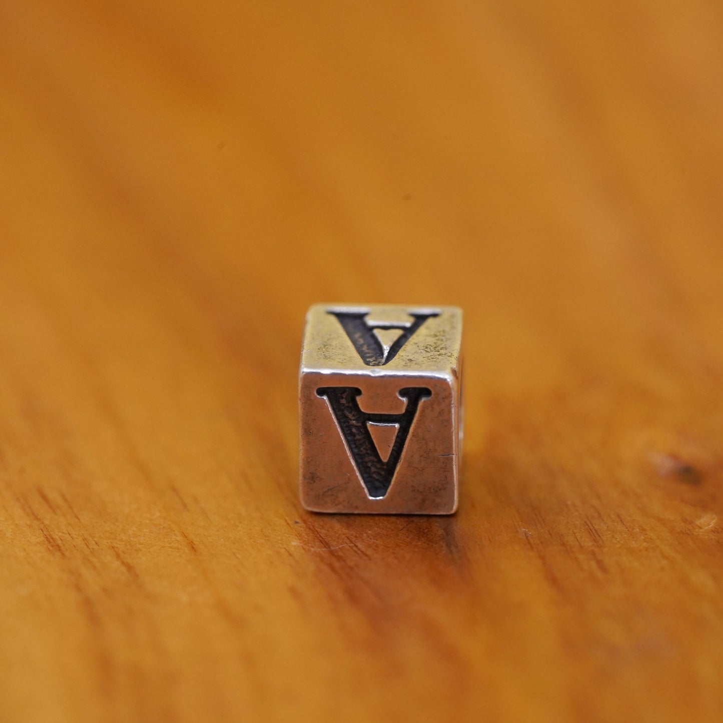 Vintage Sterling silver initial pendant, 925 letter A cube charm